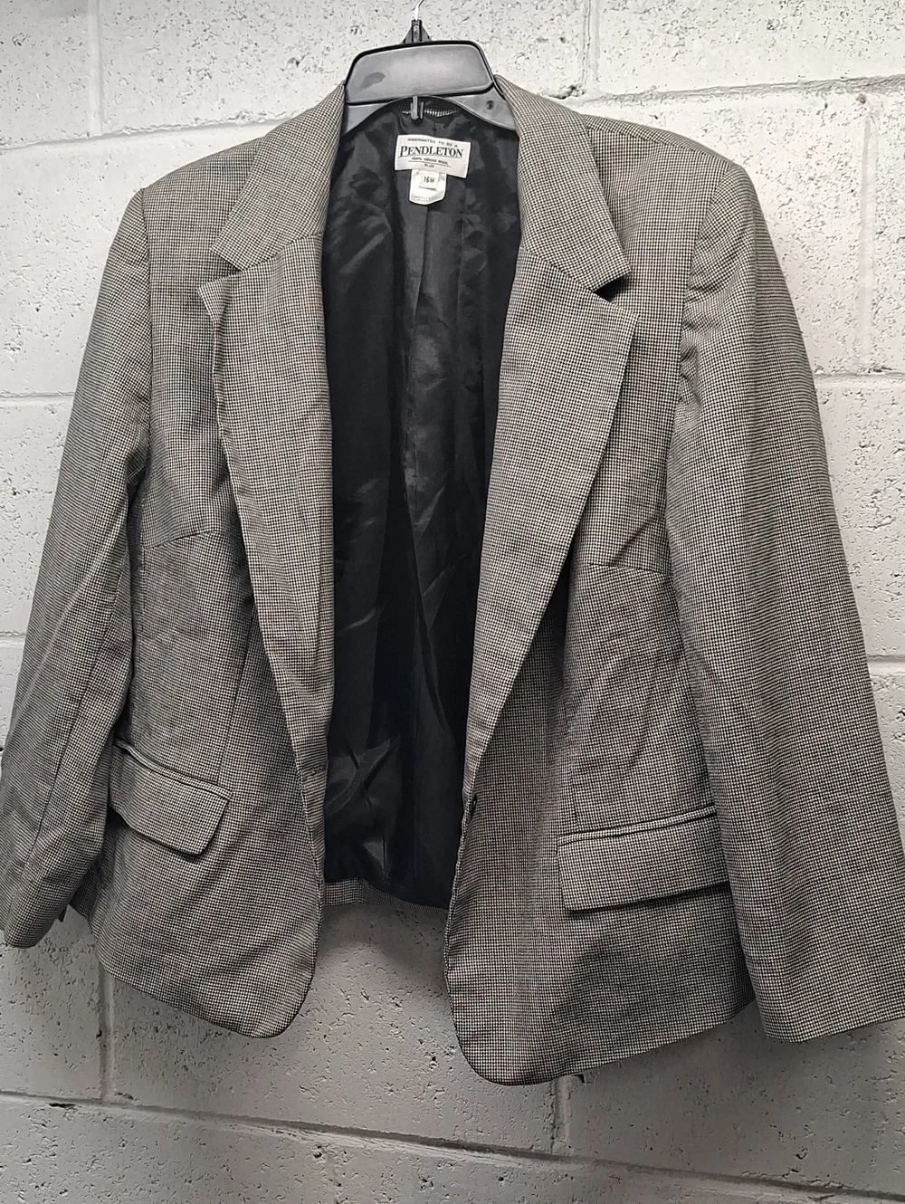 Pendleton Vintage Plaid Virgin Wool Single Button V Neck Blazer Jacket 16W